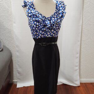 White House Black Market Blue polka dot with black bottom dress
